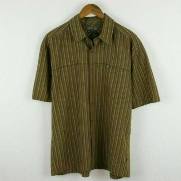 REI Other - REI Men's Large Green Tan Striped UPF 50 Casual Short Sleeve Button Up Shirt